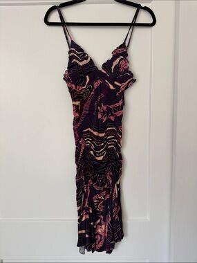 Byblos Purple Floral-Print Slip Dress with Pink and Cream Accents